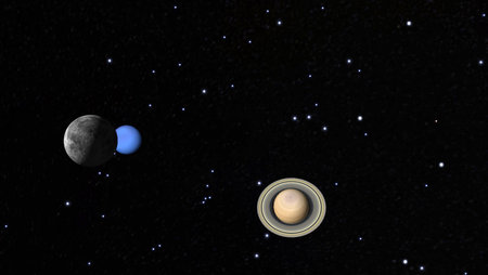 Planets and stars in outer space showing the beauty of space exploration.の素材