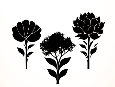 Set of silhouettes of flowers and plants. vector illustration.のイラスト素材
