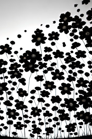 Black flowers on a white background. vector illustration.の素材