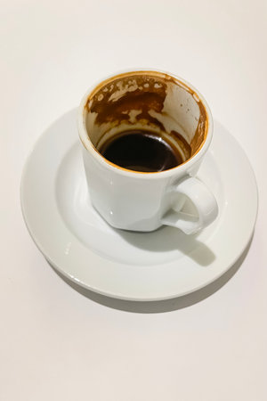 Cup of coffee on a white background, closeup of photo. Traditional Turkish coffee.