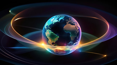 Globe with glowing lines, 3d render, computer generated imagesの素材