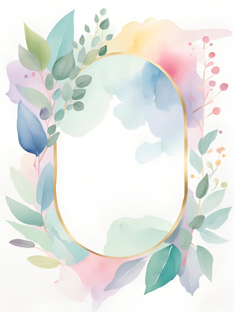 Watercolor frame with leaves and watercolor spots. vector illustration.の素材