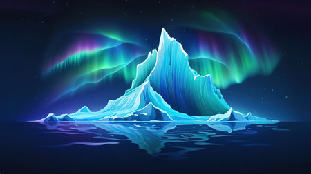 Iceberg's Silent Underwater World and its Floating Secret. The Magical Harmony of the Iceberg's Underwater and Surface. The Radiance of the Depths and the Dark Dance of Supremacy.の素材