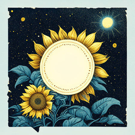 sunflower Hand drawn vector illustration on a black background. vintage style.の素材