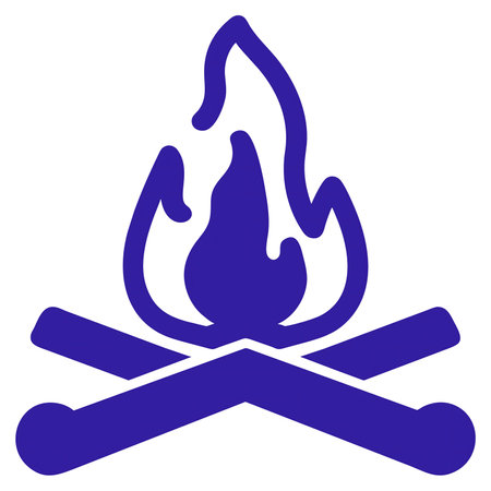 Bonfire flat icon. Vector blue symbol. Pictograph is isolated on a white background. Trendy flat style illustration for web site design, , ads, apps, user interface.のイラスト素材