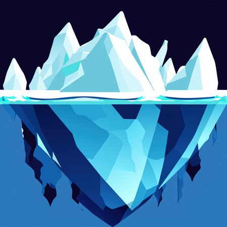 the visible surface of the iceberg above the water and the invisible surface under the water. vector illustration.の素材