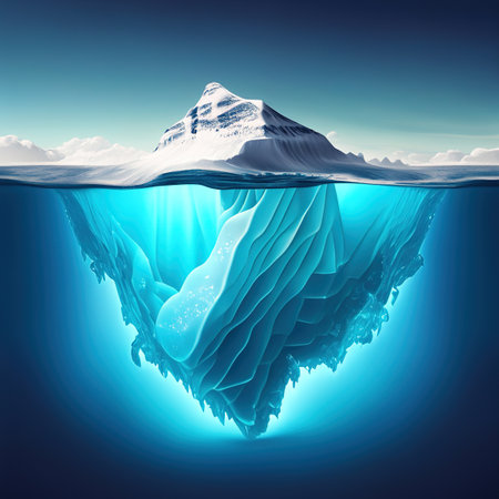 Iceberg floating in the ocean. 3d render illustration with layersの素材