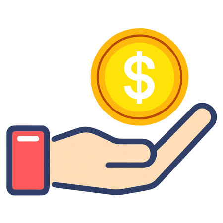 Hand holding coin flat icon. Dollar vector illustration isolated on white. Hand giving coin business concept.の素材