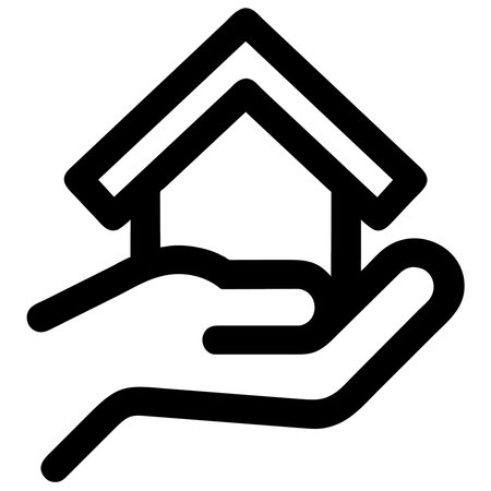 House in Hand vector icon. Flat black symbol. Pictogram is isolated on a white background. Designed for web and software interfaces.の素材