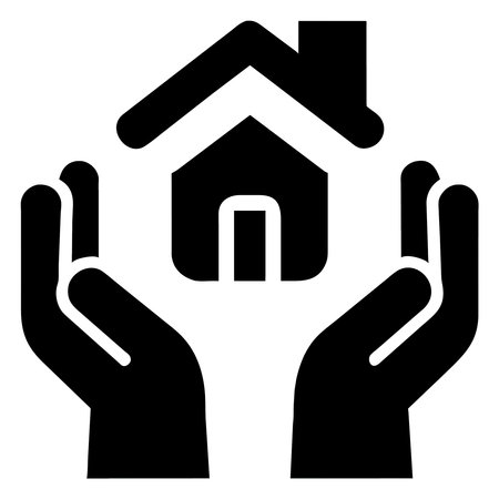 Hands Holding House vector icon. Flat black symbol. Pictogram is isolated on a white background. Designed for web and software interfaces.の素材
