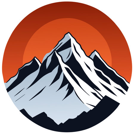 mountain icon. Vector illustration of a mountain peak on the sun.の素材