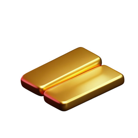 Gold bars isolated on a white background. 3d render illustration.の素材