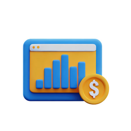 3d render of web analytics icon with dollar coin on white backgroundの素材