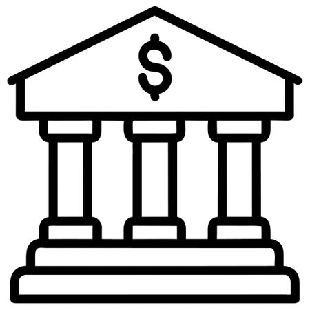 Bank building icon, money related vector illustration with editable stroke.の素材