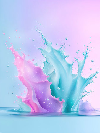 Abstract paint splashes on colorful background. 3d render illustration.の素材