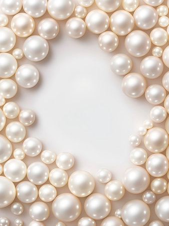 White pearls on a white background. Place for your text.の素材
