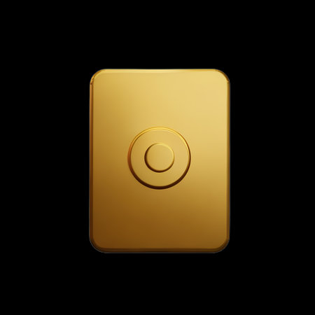 Gold button on a black background. 3d rendering. Computer digital drawing.の素材