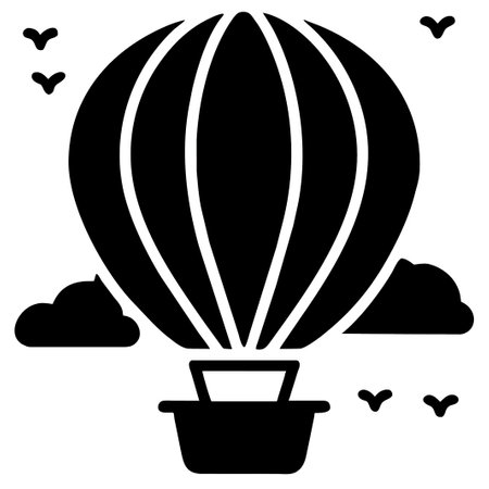 Hot air balloon, black and white vector illustration. Flat design.の素材
