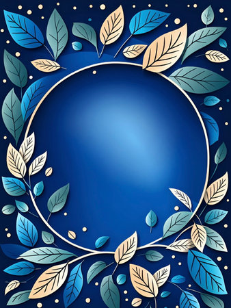 Blue background with blue leaves and space for text. Vector illustration.の素材