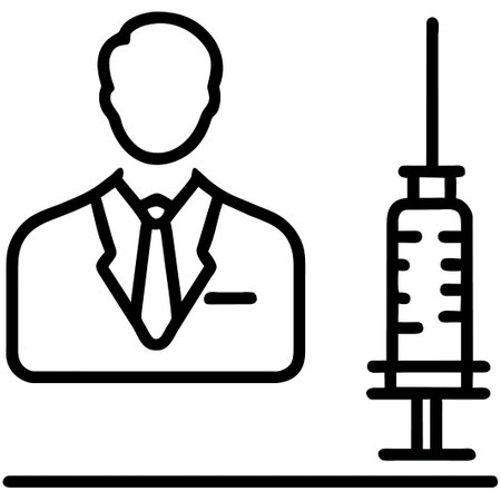 Doctor with syringe vector illustration, related healthcare solid design icon.の素材