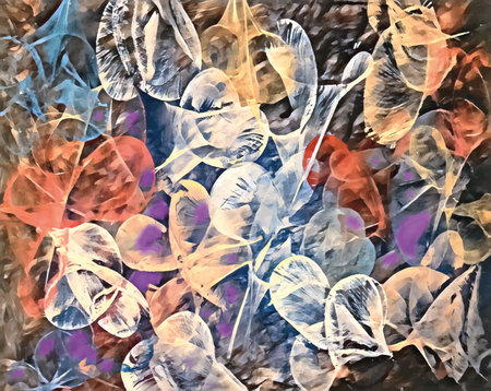 Abstract watercolor background with flowers and leaves. Hand-drawn illustration.の素材