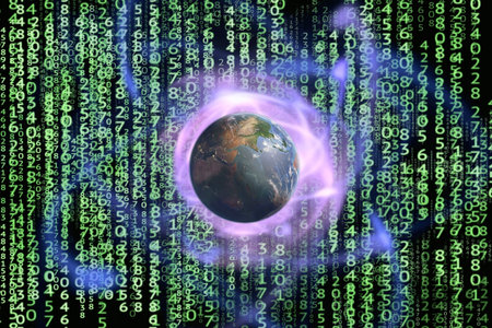 Planet earth and binary code.の素材