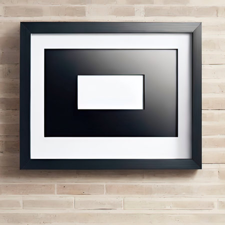 Black picture frame on a brick wall background. 3d rendering.の素材