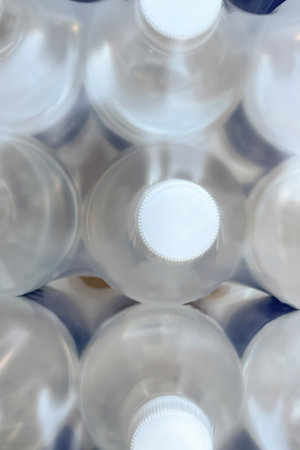 plastic bottles of water as a background, closeup of photoの写真素材