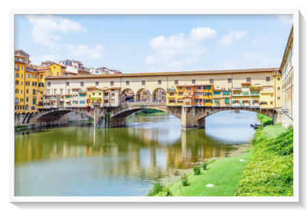 Ponte Vecchio over Arno River in Florence, Italy.の写真素材