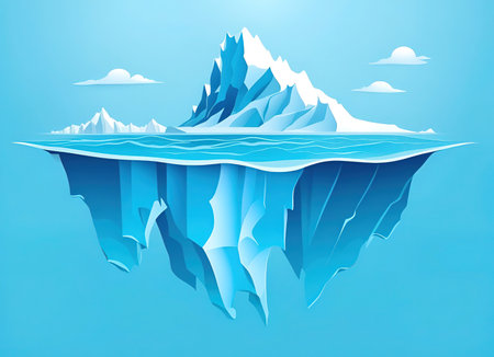 Illustration of a blue iceberg in the ocean. Vector illustration.の素材