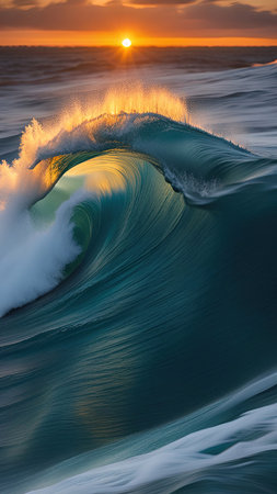 Beautiful ocean wave at sunset. Long exposure image with motion blur.の素材