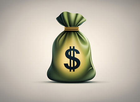 Money bag with dollar sign on gray background. 3D rendering.の素材