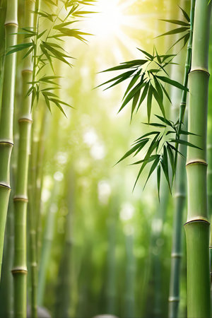 Green bamboo forest in the morning. Nature background. Shallow depth of fieldの素材