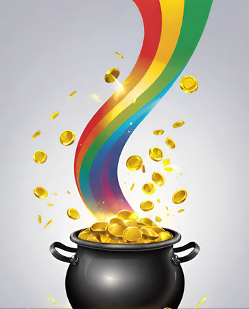 Pot of gold with rainbow on a gray background. Vector illustration.の素材