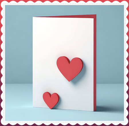 Red paper hearts on blue background. Valentine's day concept. 3D renderingの素材