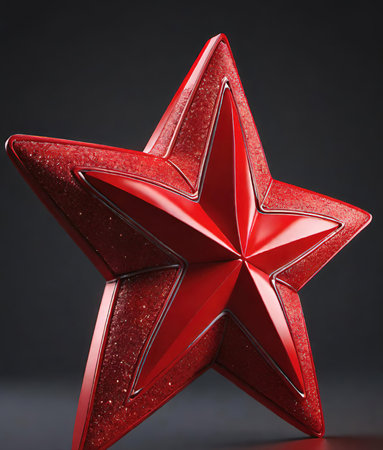 Red star on a black background. 3d rendering, 3d illustration.の素材