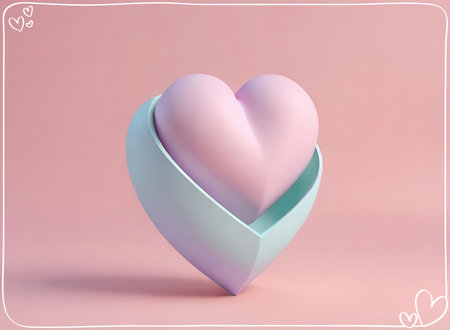 Pink heart in a blue box on a pink background. 3d illustrationの素材