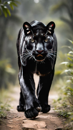 Black panther (Panthera leo) in the forestの素材