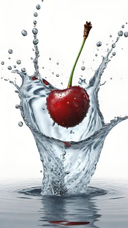 cherry with water splash isolated on white background. 3d illustrationの素材