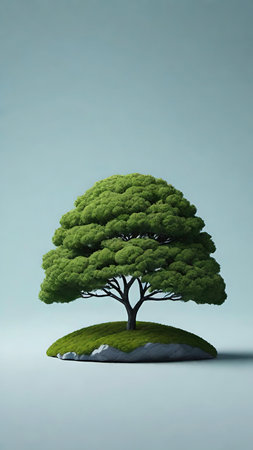 Green tree on a small island. 3d rendering. Computer digital drawing.の素材