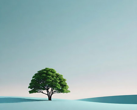 Tree in the desert with blue sky background. 3D rendering.の素材