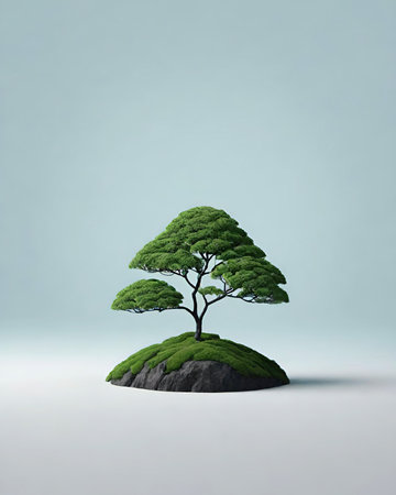 Tree on a small island in the middle of the sea, 3d renderの素材