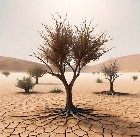 The Thirst of the Earth. The Increasing Danger of Global Warming and Drought. The Reality of Climate Change. Rising Dangers with Global Warming and Drought.の素材