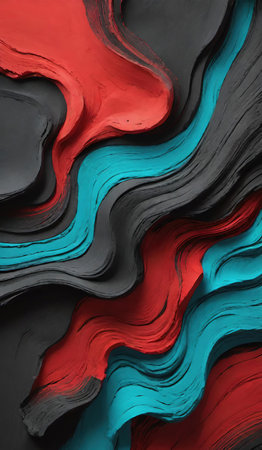 abstract background with black, red and blue waves. 3d renderingの素材