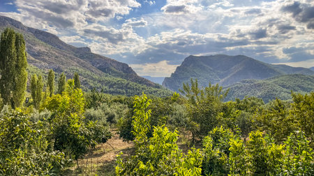 Harmankoy's Green Paradise.Located in Bilecik province of Turkey, Harmankoy is a natural wonder hidden in the Harmankaya Canyon.の写真素材