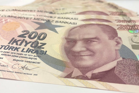 Close up of turkish lira banknotes. Turkish lira is the national currency of Turkey