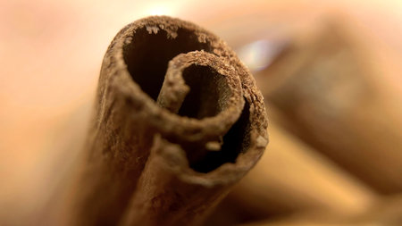 cinnamon sticks close up macro photo with shallow depth of field.