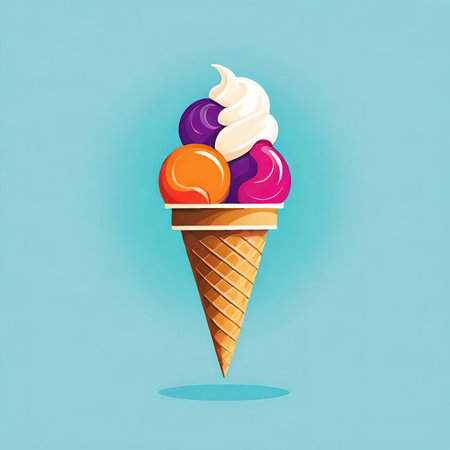 Ice cream in a waffle cone on a blue background. Vector illustrationの素材