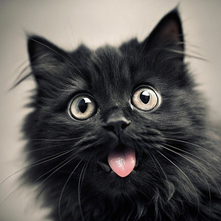 Portrait of a cute black Maine Coon cat with big eyesの素材