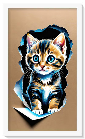 Cute kitten peeking out of hole in paper. Vector illustration.の素材